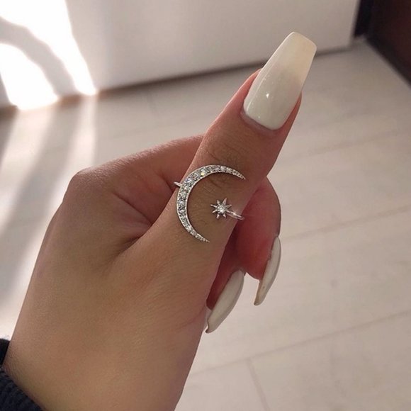 Jewelry - NEW White Gold Adjustable Moon Crescent Ri…